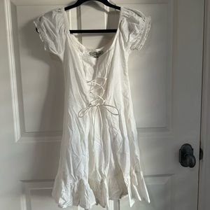 White mid lace up off shoulder/puff sleeve dress, size x small